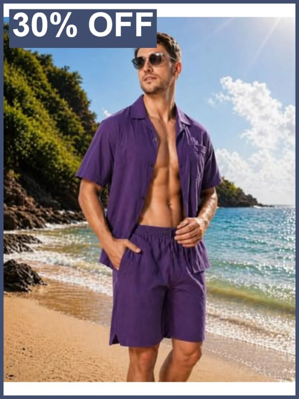 Men's Cotton Pajama Set Short Sleeve Shirt & Shorts Sleep Lounge